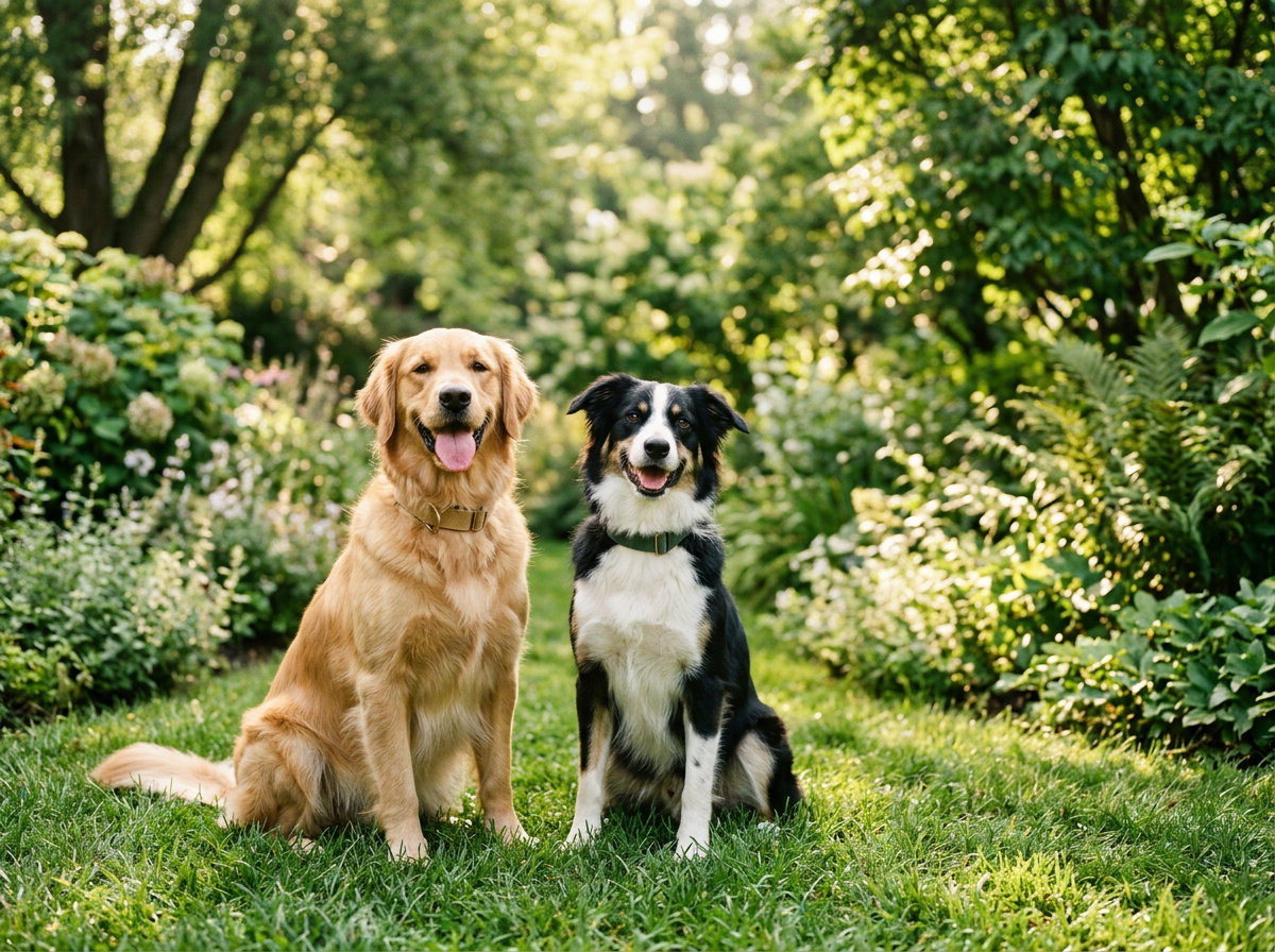 Two happy dogs enjoying an outdoor day